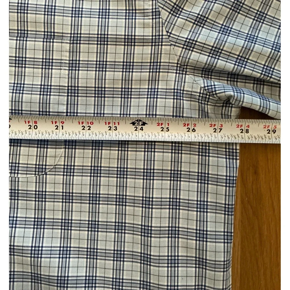 Peter Millar‎ XXL Blue Plaid Long Sleeve Button Down Shirt Cotton Stretch